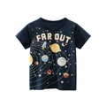 Dark blue boys cotton t-shirt featuring outer space planet and rocket graphic print - 90cm / Royal Blue