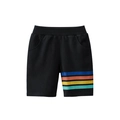 Kids black cotton sports shorts with colorful side stripes and elastic drawstring waist - 90cm / Black