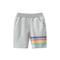 Kids grey cotton casual shorts with colorful rainbow stripes and elastic waist on white background - 90cm / Heather Grey