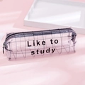 Transparente Netztasche für Stifte mit Like to study Spruch und schwarzem Reißverschluss - Zylindrischer Gitter Buchstabe