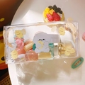 Transparent PVC makeup bag featuring cute yellow bear and white dog cartoon prints - White Puppy Clear Storage Bag