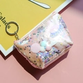 Pink holographic mini cosmetic pouch with sequins and Star Travel keychain - Planet Coin Purse Pink