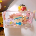 Pink zipper transparent PVC cosmetic bag with cartoon bear and makeup essentials - Musical Bear Clear Storage Bag