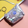 Purple glitter space themed coin pouch with planet prints and a metal keychain - Planet Coin Purse Purple