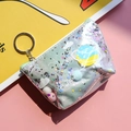 Star Travel silver holographic mini pouch with colorful pompoms and metal keychain - Planet Coin Purse Green