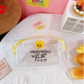 Transparent waterproof cosmetic bag with yellow zipper and cute smiley face print - Cute Smiley Clear Storage Bag