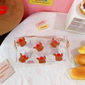 Cute transparent PVC cosmetic bag with brown dog and cherry patterns and handle - Apple Bear Clear Storage Bag