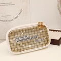 Minimalist grid pattern pencil case with transparent PVC window and gold zippers - White