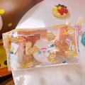 Cute transparent PVC makeup bag featuring yellow cat print and secure zipper closure - Yellow Cat Clear Storage Bag