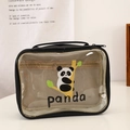 Clear PVC makeup bag with cute panda print, mesh inner pouch, and black trim handle - Black (Panda Pattern)
