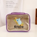 Detail of purple cartoon koala makeup bag with transparent PVC window and inner mesh pocket - Violet (Koala Pattern)