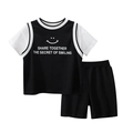 Two-piece boys summer set with smile graphic t-shirt and black shorts on white background - 90cm / Black (TZ9622)