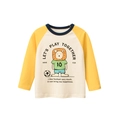 Kids long sleeve raglan T-shirt with lion soccer print and yellow contrast sleeves - 90cm / Rice White/Golden Yellow