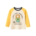 T-shirt per bambini a maniche lunghe con stampa leone e maniche raglan gialle - 90cm / Bianco Riso/Giallo Oro
