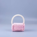 Mini acrylic pearl beaded handbag in pink and white for elegant women's fashion - Pink