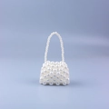 Handmade mini pearl beaded handbag with elegant glossy finish for evening wear - White