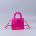 Vibrant rose pink beaded mini handbag with top handle and matching crossbody straps - Rose Red