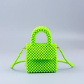 Neon green handmade beaded crossbody bag in a square box shape with a top handle - Fluorescent Green