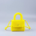 Handmade bright yellow acrylic beaded handbag with top handle and crossbody strap - Yellow