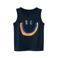 Dark blue summer sleeveless vest for kids with colorful abstract smiley face print - Royal Blue / 90cm