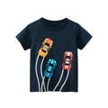 Dunkelblaues Jungen Baumwoll-T-Shirt mit bunten Cartoon-Rennwagen Grafikdruck - 90cm / Königsblau