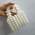 Handmade white pearl beaded handbag in a triangular shape for evening and wedding parties - Triangle Style / White