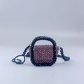 Mini borsa a tracolla fatta a mano in perle acriliche lilla con spalline nere a fiori - Grigio + Nero