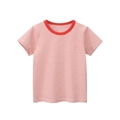 Short-sleeved kids' T-shirt featuring classic red and white horizontal stripes style - 90 / Rusty Red & White
