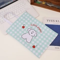 Detail of A4 Oxford canvas document bag with green gingham pattern and cute puppy illustration - Light Blue