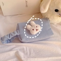 Borsa organizer in velluto a coste azzurro con coniglietto di peluche e manico - Manico Blu Coniglio Piccolo
