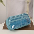 Detail of blue double-layer pencil case with clear PVC window and zipper closure - Crystal Blue