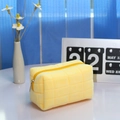 Yellow plush waffle quilted pencil case with soft texture and metal zipper closure - Yellow