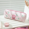 Pink strawberry milk carton pencil case made of PU leather with zipper for students - Light Pink