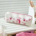 White strawberry milk pencil case with pink zipper and Japanese text graphic - White