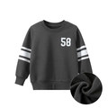 Dark grey fleece sweatshirt for kids with white number 58 print and striped sleeves - 90cm / Dark Gray
