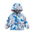 Blue space astronaut print toddler boys hooded jacket with warm grey fleece lining - 120cm / Blue