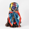 Floral print satin square headscarf in vibrant royal blue and red with silky finish - S209 Red and Green