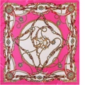 Carré de soie satin fuchsia avec motif équestre élégant de mors et chaînes d'or - Chaîne de Marque Rose