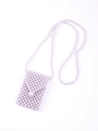 Detailed view of handmade light purple pearl woven mini crossbody bag with metal buckle - Silver/Lavender