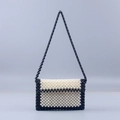 Handmade black and white beaded crossbody envelope bag with stylish pearl texture - White + Black