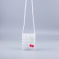 Handmade clear acrylic beaded crossbody bag featuring a red cherry design and beaded strap - Transparent+Red+Green
