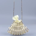 Handgefertigte fächerförmige Perlen-Abendtasche mit Goldrahmen und Satin-Innentasche - Weiß+Gold