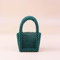 Handmade emerald green pearl bead mini handbag with curved handle for women - Dark Green