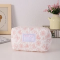 Detail of white quilted stationery bag with pink floral embroidery and heart patterns - Heart Pink