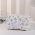 White quilted large pencil case with butterfly and daisy prints for students - Heart Grey
