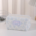Sweet girl large capacity pencil case with blue floral print and seersucker texture - Heart Blue