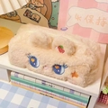 Astuccio a coniglio in peluche bianco panna con ricamo a fragola e morbida consistenza - Ricamo Fragola Coniglio / Cachi