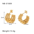 Detail van C-vormige 18k vergulde kralen oorbellen met afmetingen en gewichtspecificaties - Drierijige Kralen Stijl (NB-E1009-G) / 18K goud