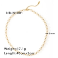 Detailed specs of 8mm faux pearl necklace with 18k gold plated beads and adjustable chain - 18K Gold / Gold