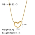 Detailed size specifications for gold hollow heart pendant necklace with measurements - Gold Style (NB-N1062-G)
